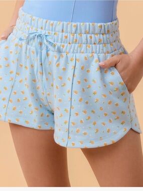 Blogilates Girls Marshmallow Dolphin Shorts Blue Citrus Print Size XL 14 NWT